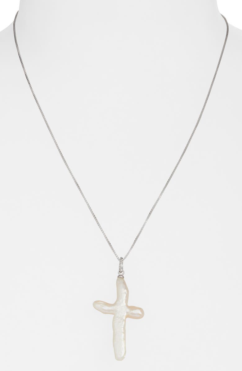 Child of Wild Esther Freshwater Pearl Cross Pendant Necklace, Alternate, color, Silver