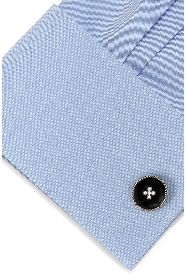 Crystal Button Cuff Links, Alternate, color, BLACK