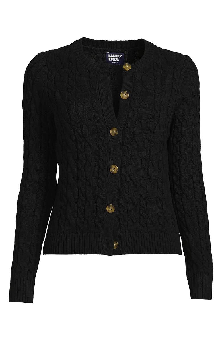 Lands' End Cotton Drifter Cable Cardigan Sweater, Alternate, color,