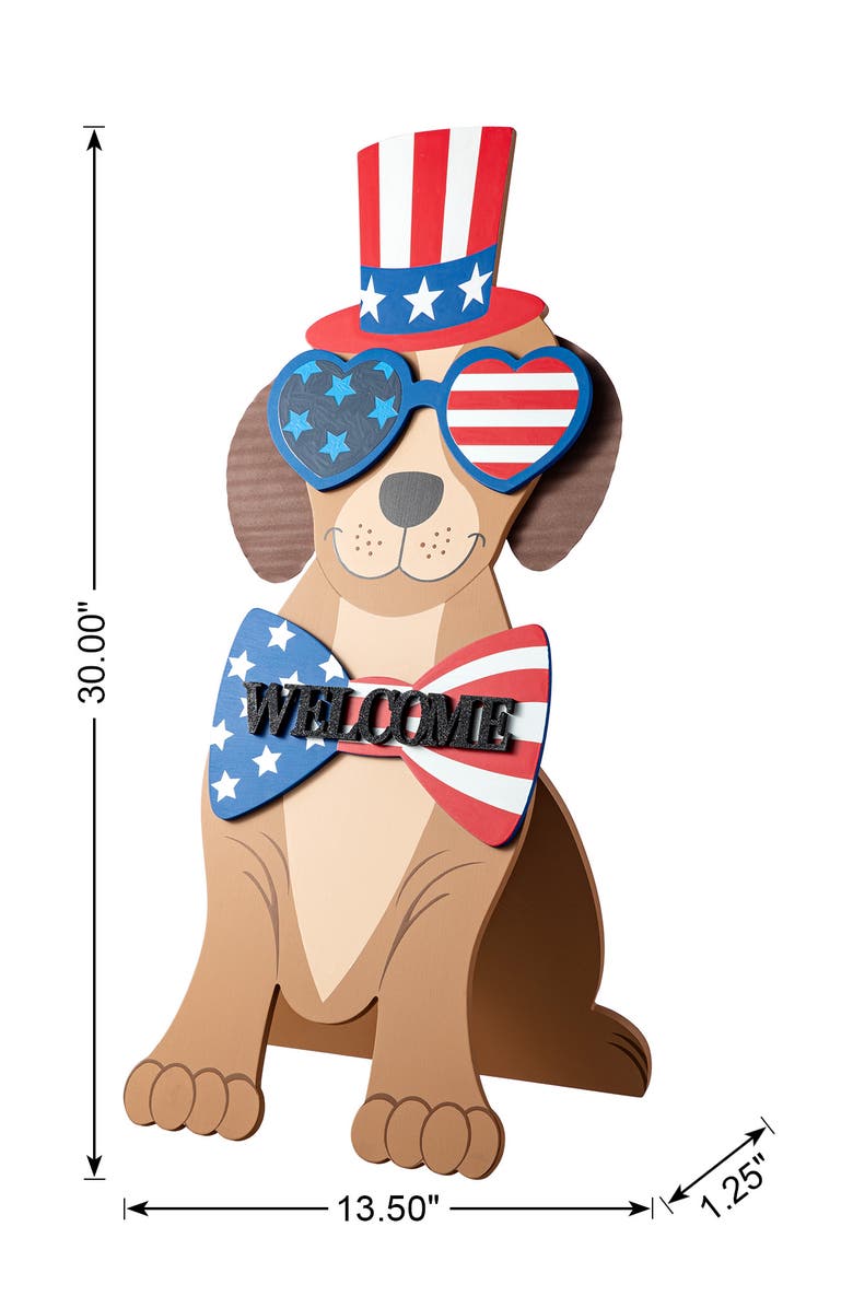 Glitzhome Patriotic Americana Wooden Labrador shape Easel Porch Decor, Alternate, color, Blue