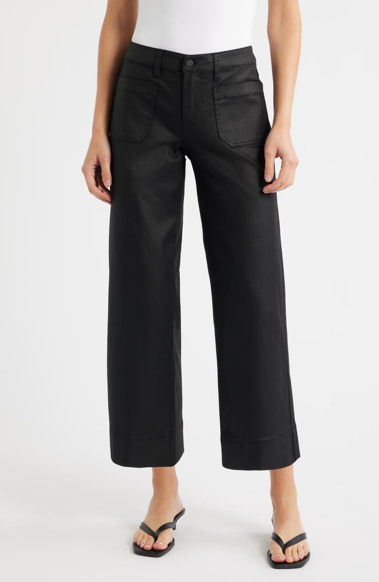 Liverpool Los Angeles Coated Patch Pocket Ankle Wide Leg Pants, Main, color, Black Coated