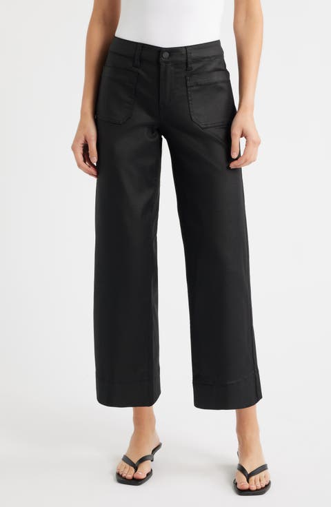 Coated Patch Pocket Ankle Wide Leg Pants