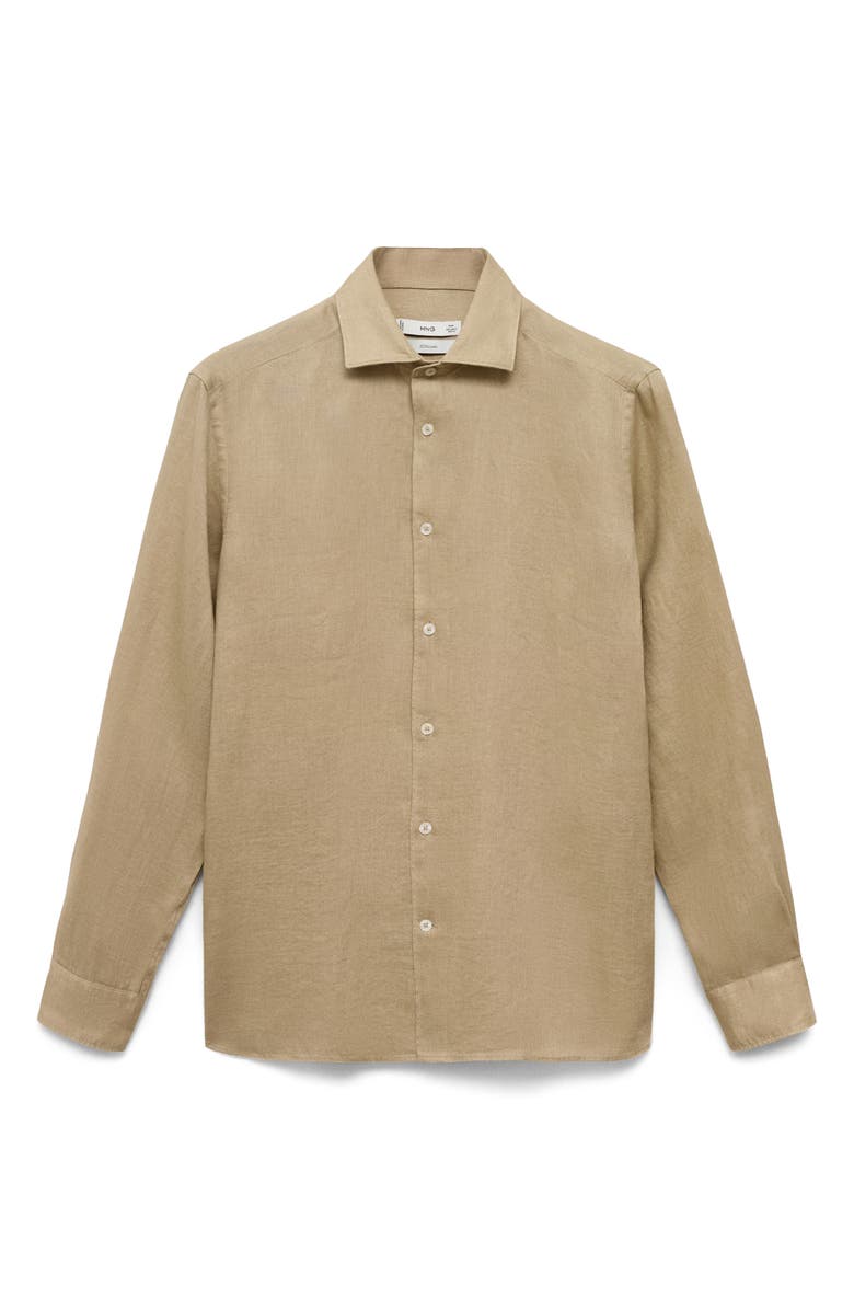MANGO Slim Fit Linen Button-Up Shirt, Alternate, color, Beige