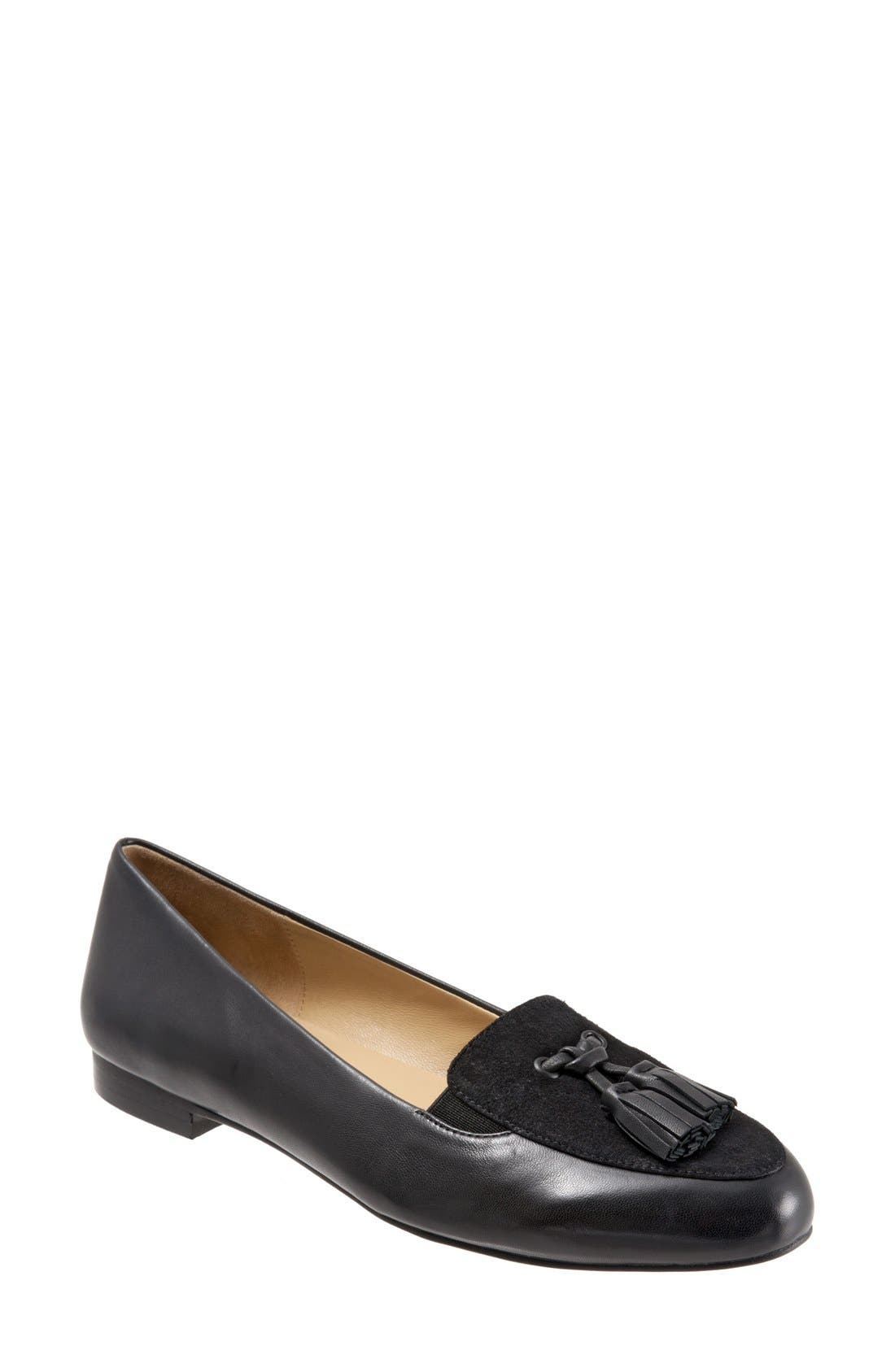 'Caroline' Tassel Loafer, Main, color, BLACK SUEDE