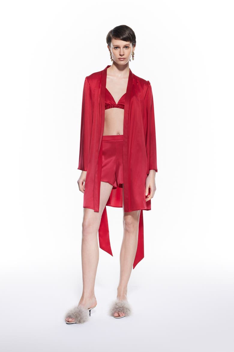 Anya Silk Robe - Luxurious Silk Wrap Robe, Alternate, color, Red