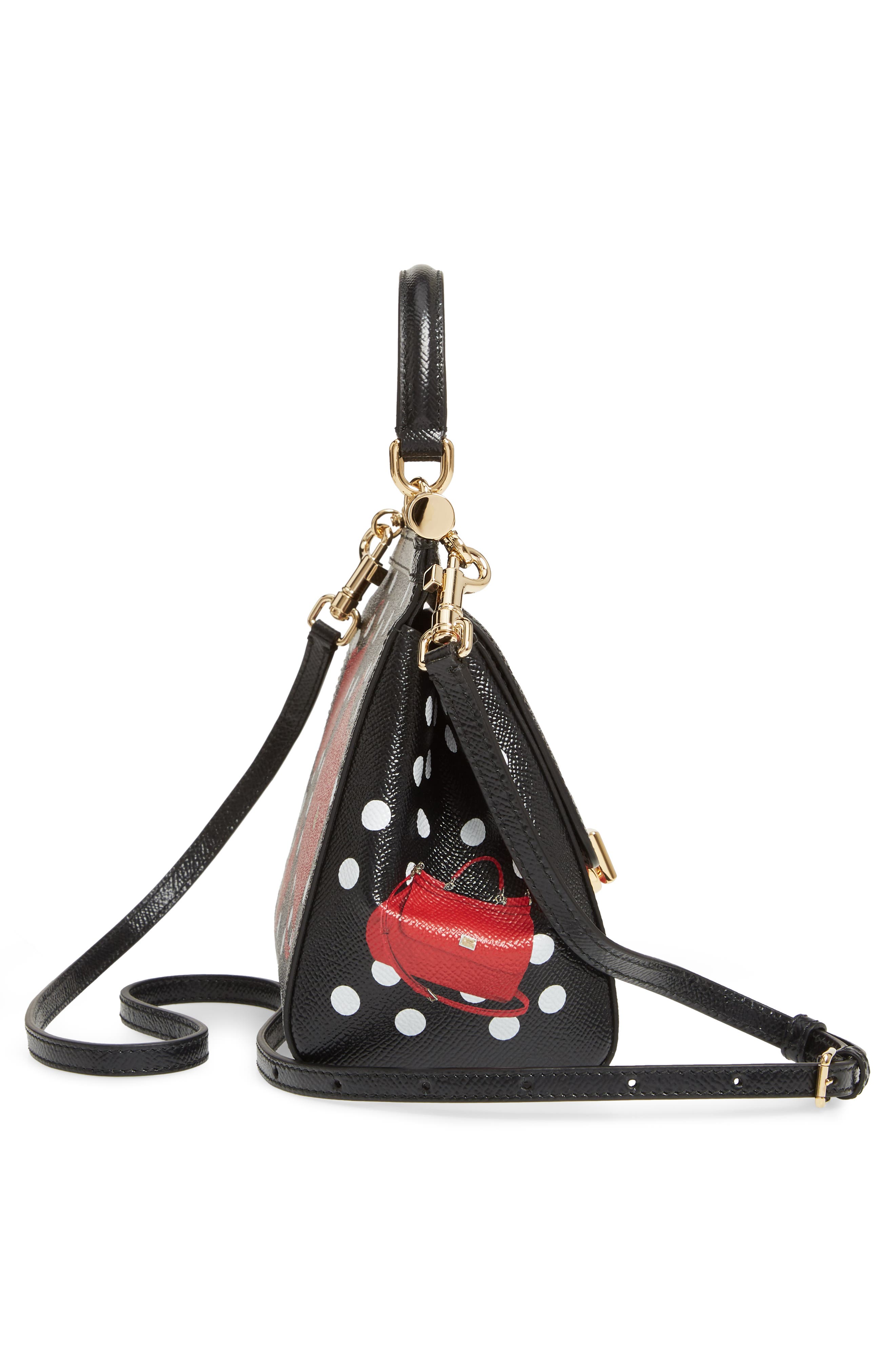 Dolce&Gabbana Small Miss Sicily Crazy for Sicily Leather Satchel, Alternate, color, Nero Borsette