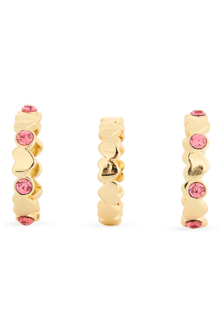 Pack of 3 Heart Cubic Zirconia Stacking Rings, Alternate, color, PINK / GOLD