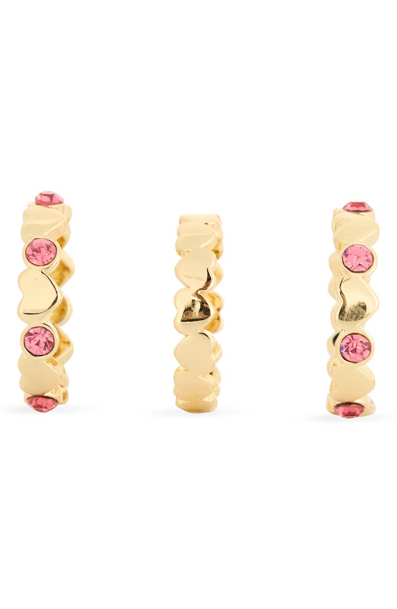 Covet Pack of 3 Heart Cubic Zirconia Stacking Rings, Alternate, color, Pink / Gold