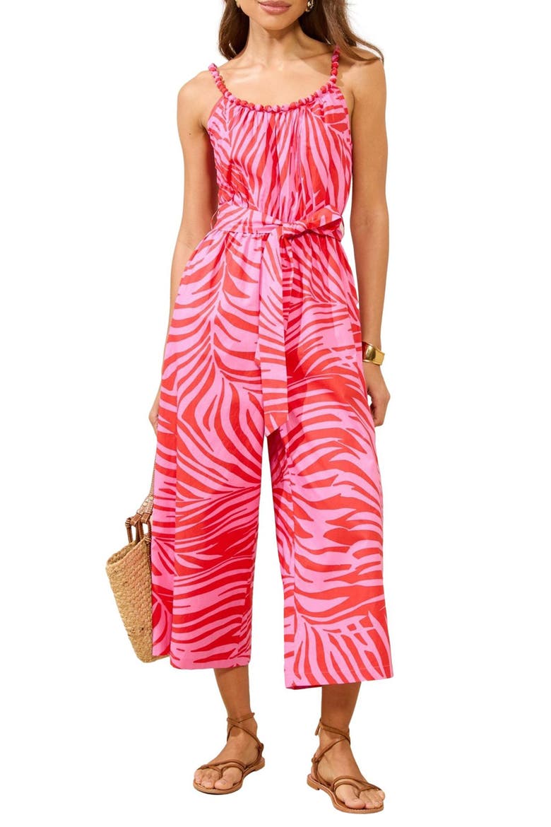 Printed Belted Cotton Romper, Main, color, PINK