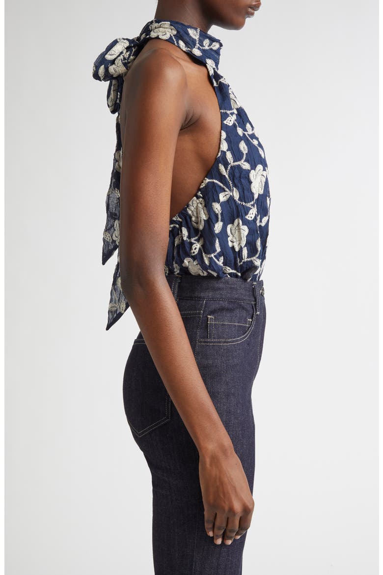 Emerie Embroidered Halter Neck Top, Alternate, color, SPRING NAVY LILY