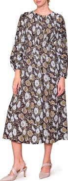 MELLODAY Floral Long Sleeve Midi Dress