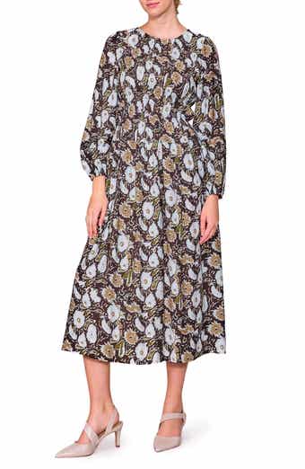 MELLODAY Floral Long Sleeve Midi Dress