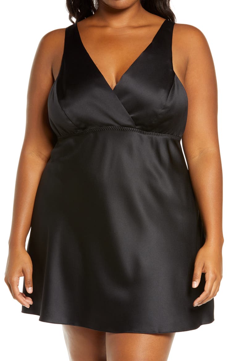 Positivity Satin Chemise, Main, color, BLACK