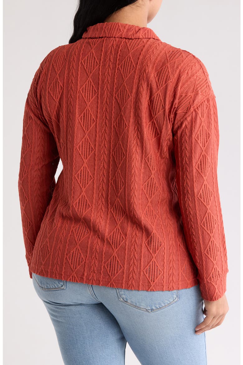 Crochet Long Sleeve Button Front Blouse, Alternate, color, RUST