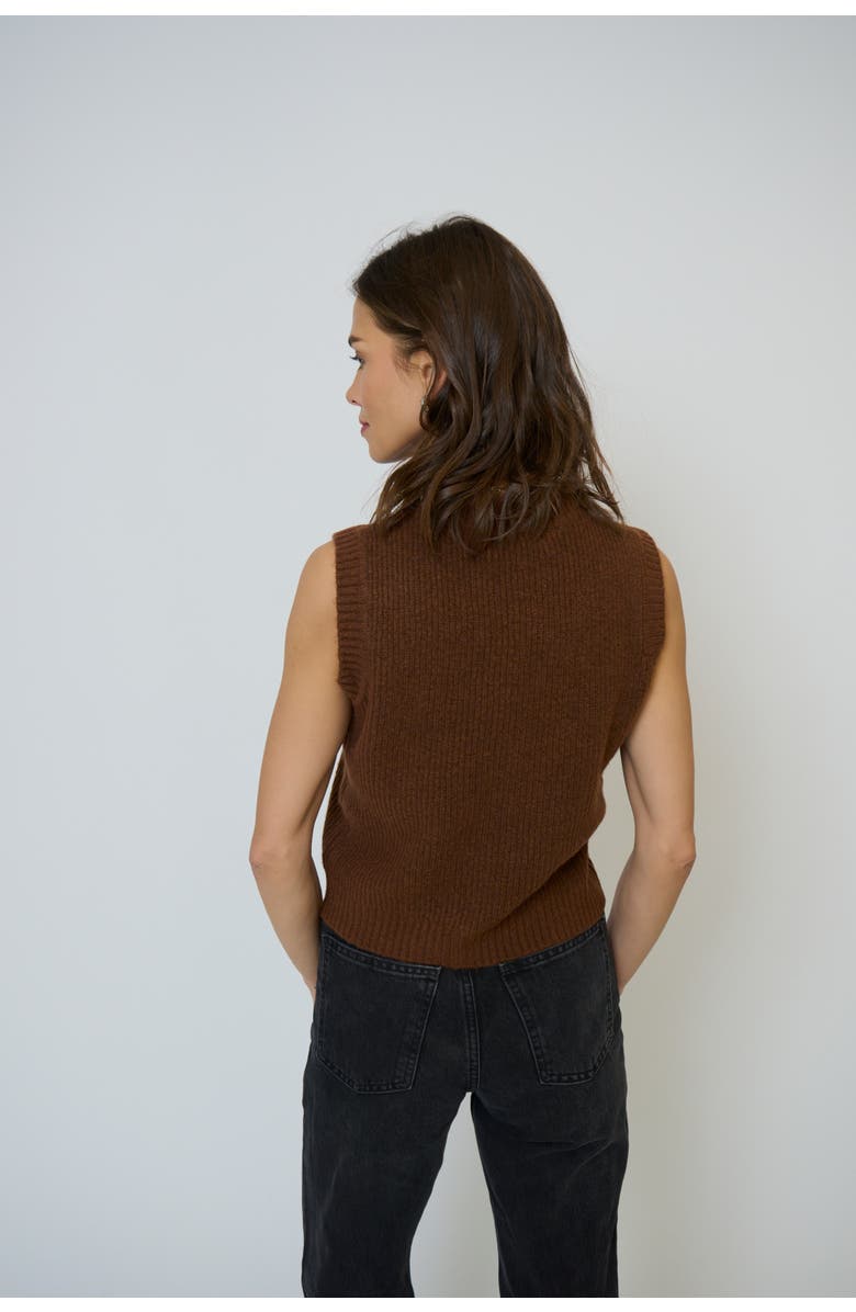 Central Park West Olivia Ruffle Sleeveless Cardi, Alternate, color, Chocolate