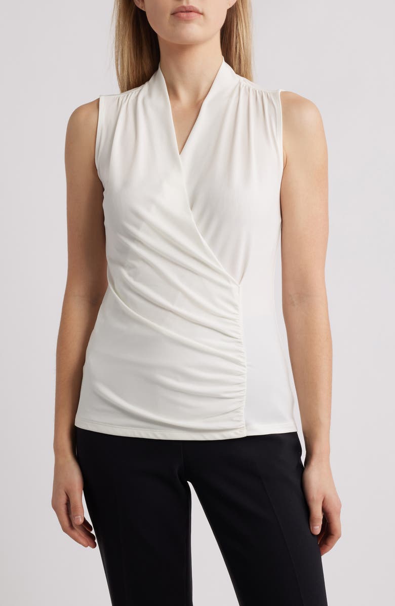 Anne Klein Shirred Faux Wrap Top, Main, color,