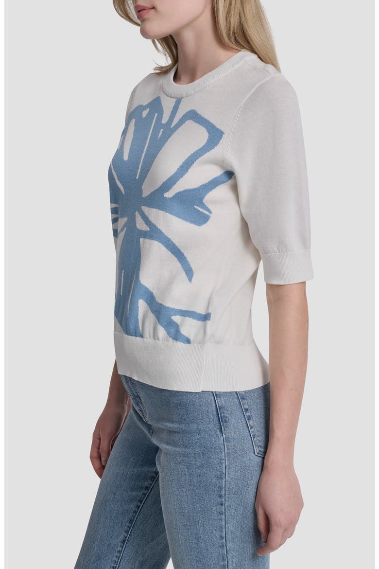 Graffiti Floral Jacquard Short Sleeve Sweater, Alternate, color, IVORY/ SKY