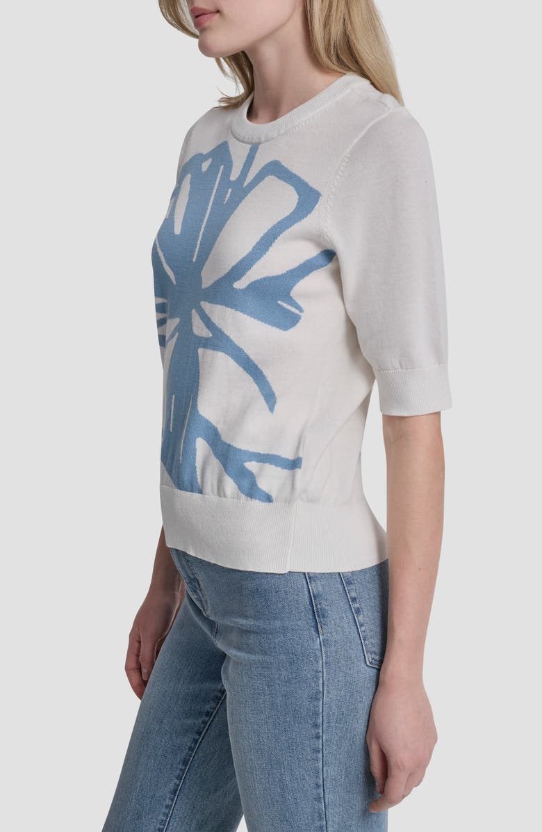 DKNY Graffiti Floral Jacquard Short Sleeve Sweater, Alternate, color, Ivory/ Sky
