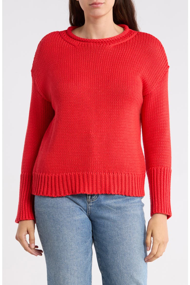 Rolled Neck Cotton Sweater, Main, color, RED ORANGE