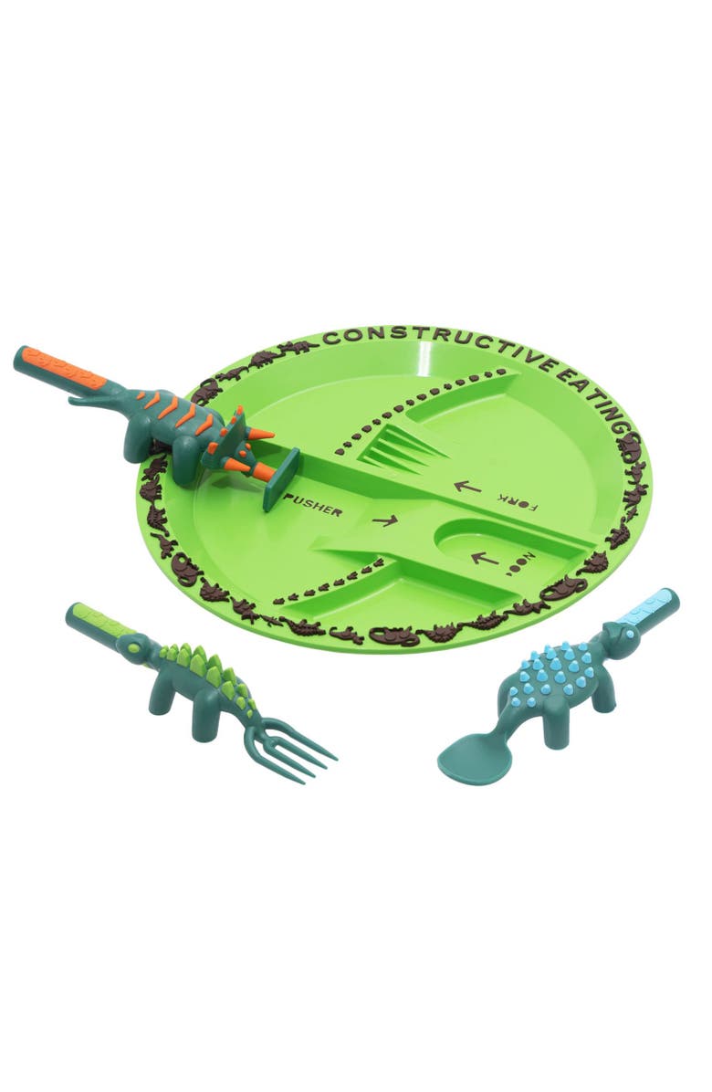 Constructive Eating Utensil and Divided Plate Set for Kids and Toddlers, Main, color, Green