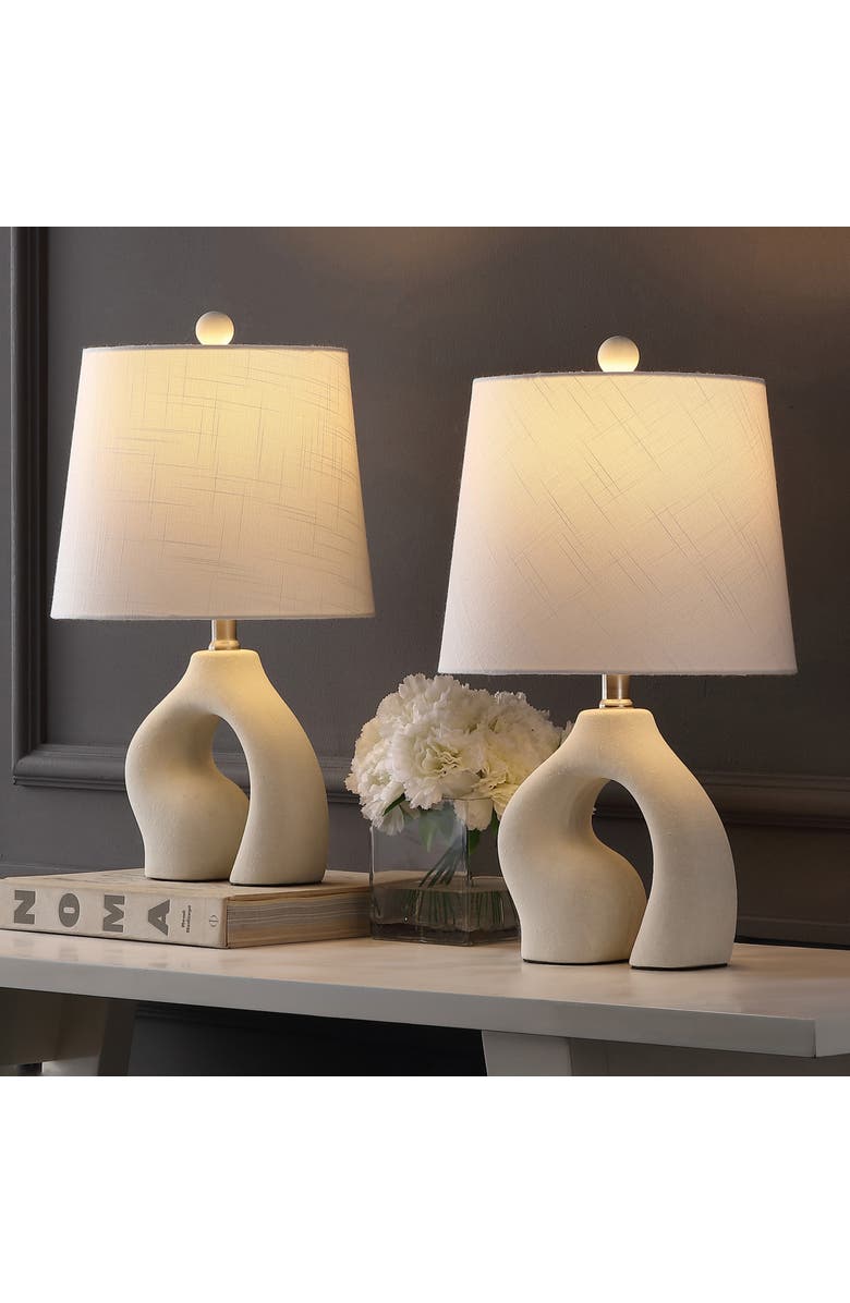 JONATHAN Y Tula 19" Scandinavian Minimalist Ceramic Arch LED Table Lamp, Alternate, color, Cream