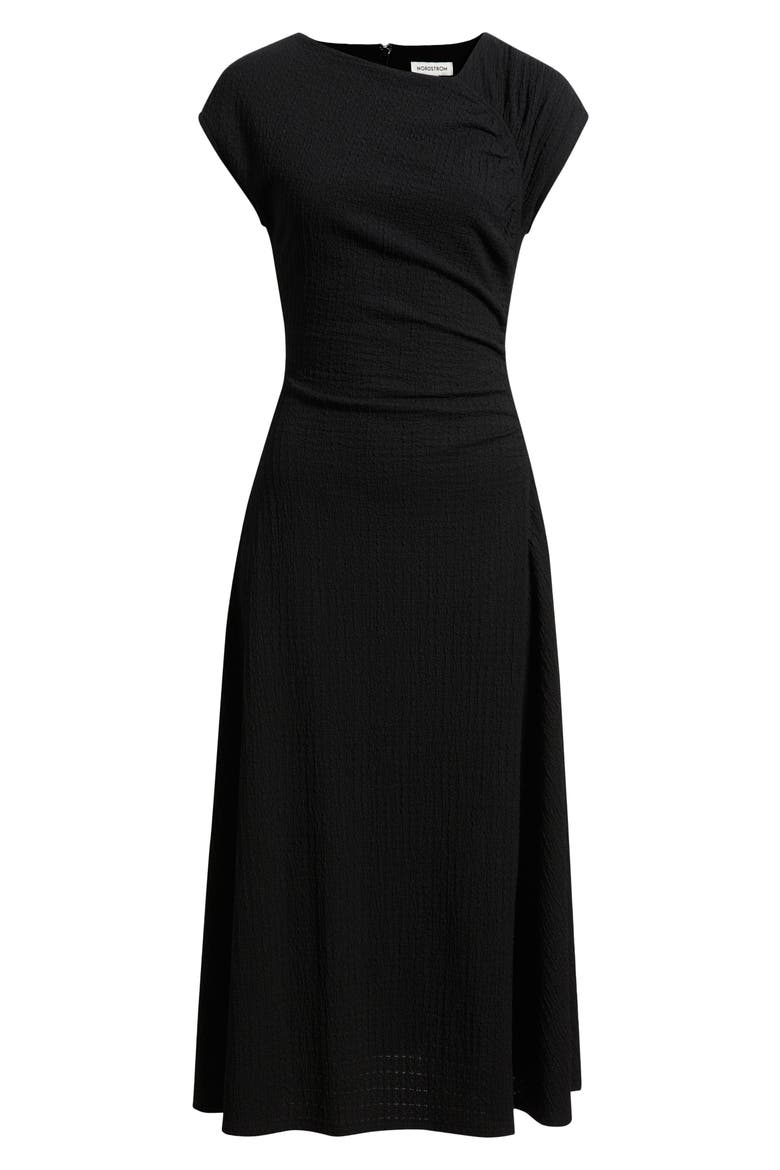Textured Ruched Midi Dress, Alternate, color, BLACK
