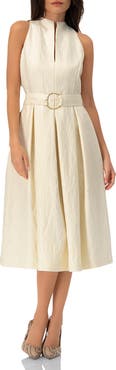 IVONNE Textured Midi Dress with Belted Waist