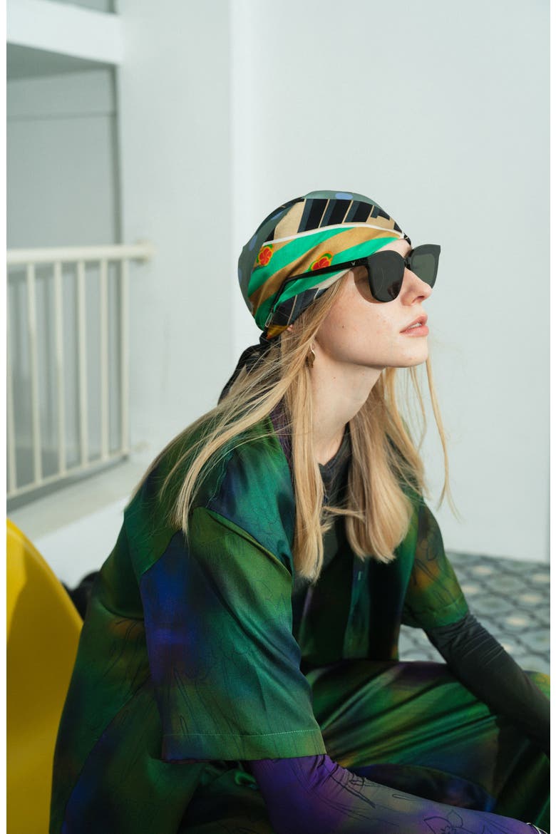 Season in Park Silk Bandana, Alternate, color, BLACK