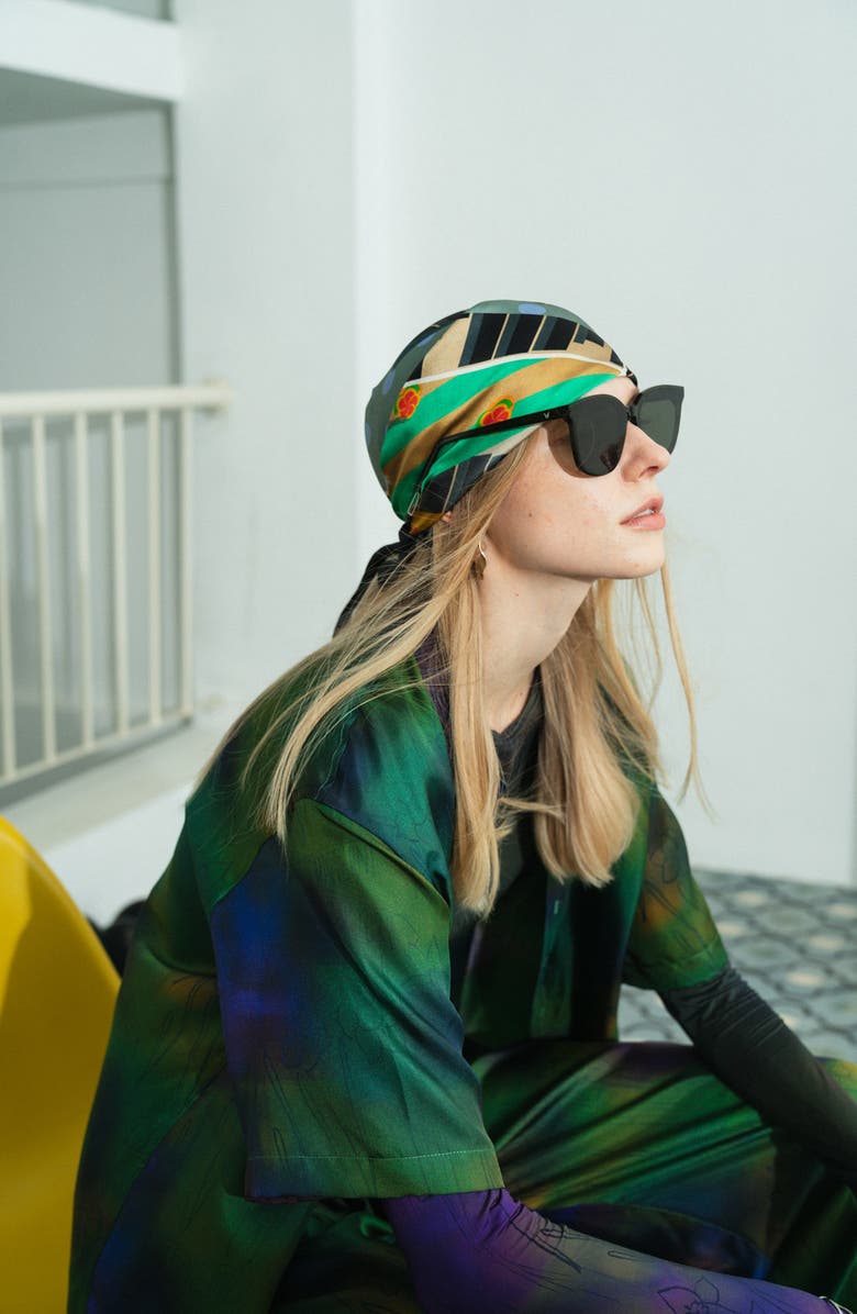 Lost Pattern Season in Park Silk Bandana, Alternate, color, Black