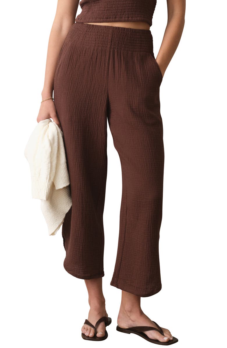 Marine Layer Cali Smocked Waist Double Cloth Pants, Main, color, Shaved Chocolate