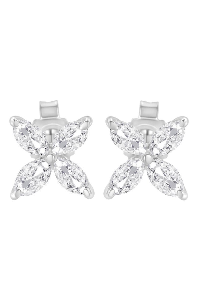 Haus of Brilliance 14K Gold 1/2 Ct Marquise Diamond 8 Stone Floral Leaf Stud Earrings, Alternate, color, White