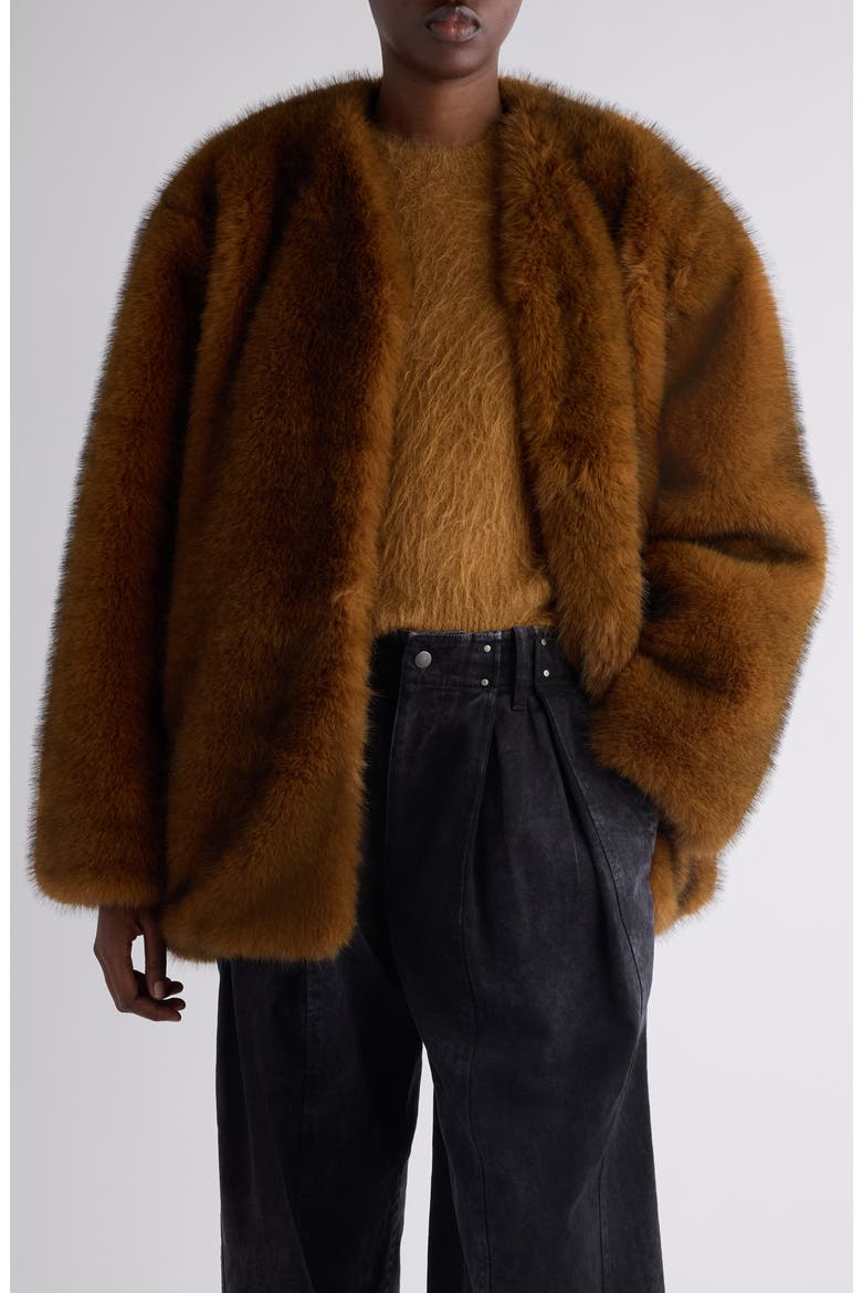 Aglae Boxy Faux Fur Coat, Main, color, OCHRE