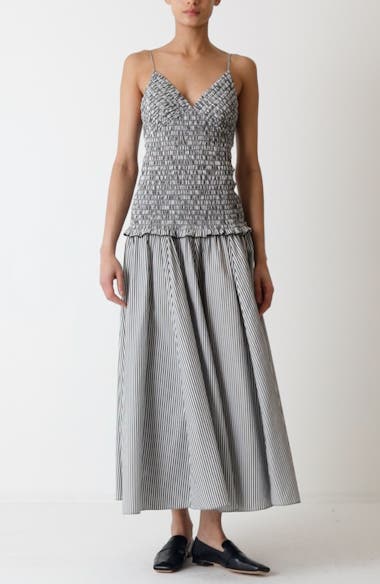 Brandon Maxwell The Josie Stripe Smocked Cotton Dress | Nordstrom