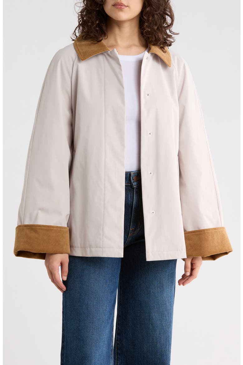 Corduroy Trim Rain Jacket, Main, color, BIRCH