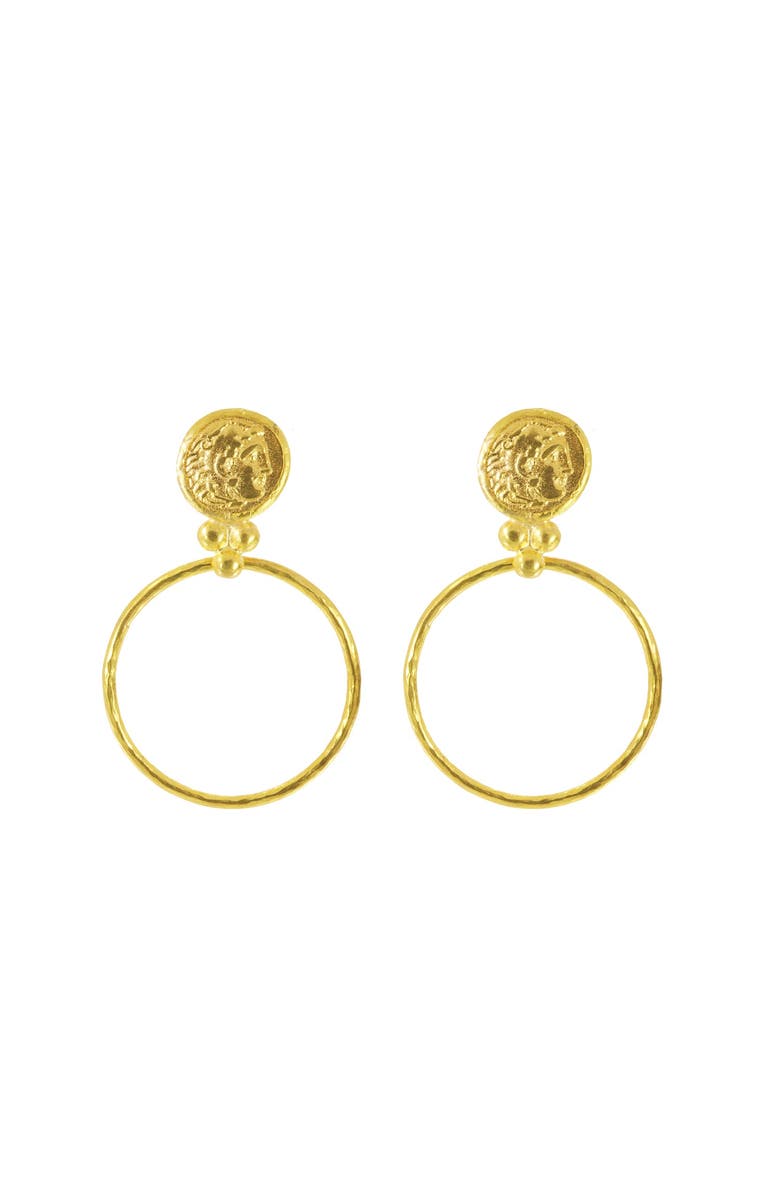 Ottoman Hands Myia Coin Front Hoop Earrings, Main, color, Brass