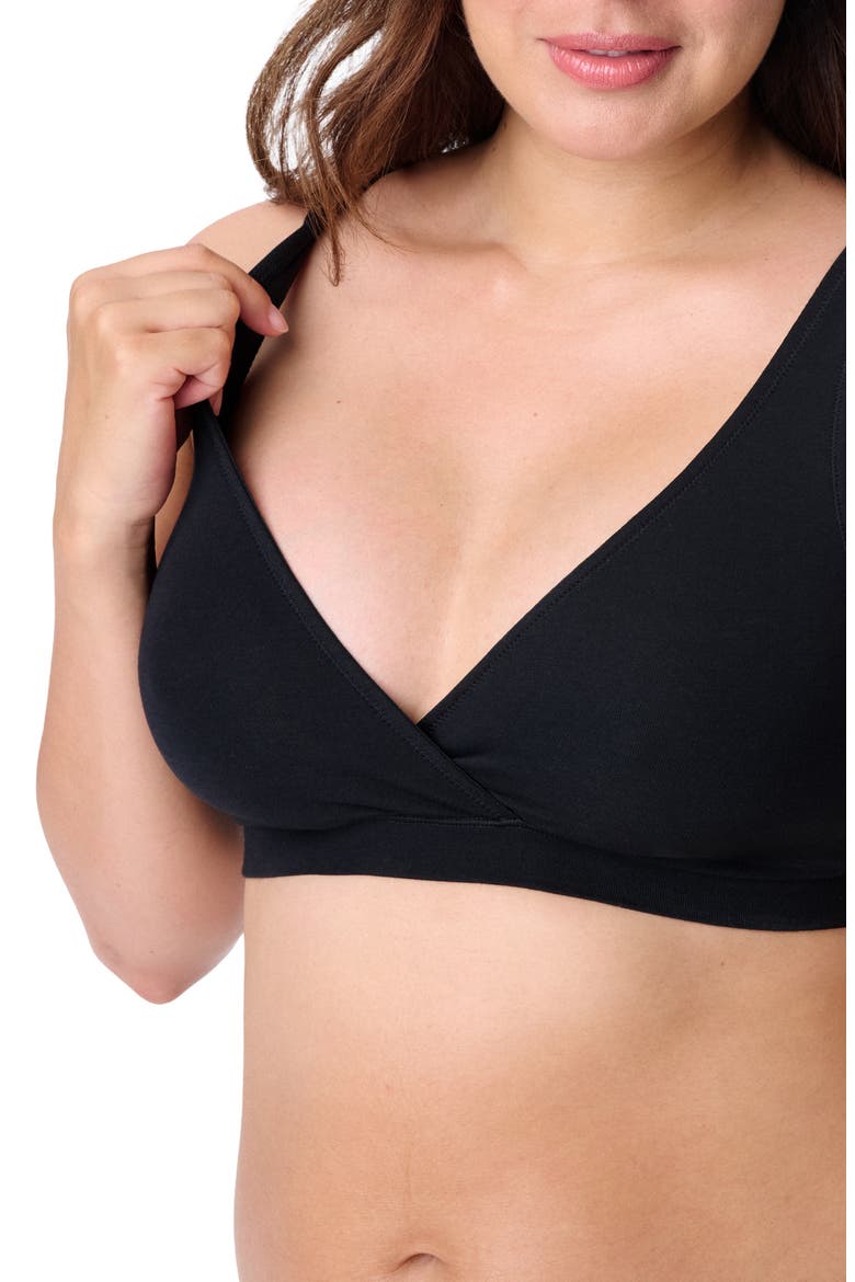 Motherhood Women's Maternity Cotton Wrap Front Nursing Sleep Bralette, 2-Pack, Alternate, color, Black and Oat