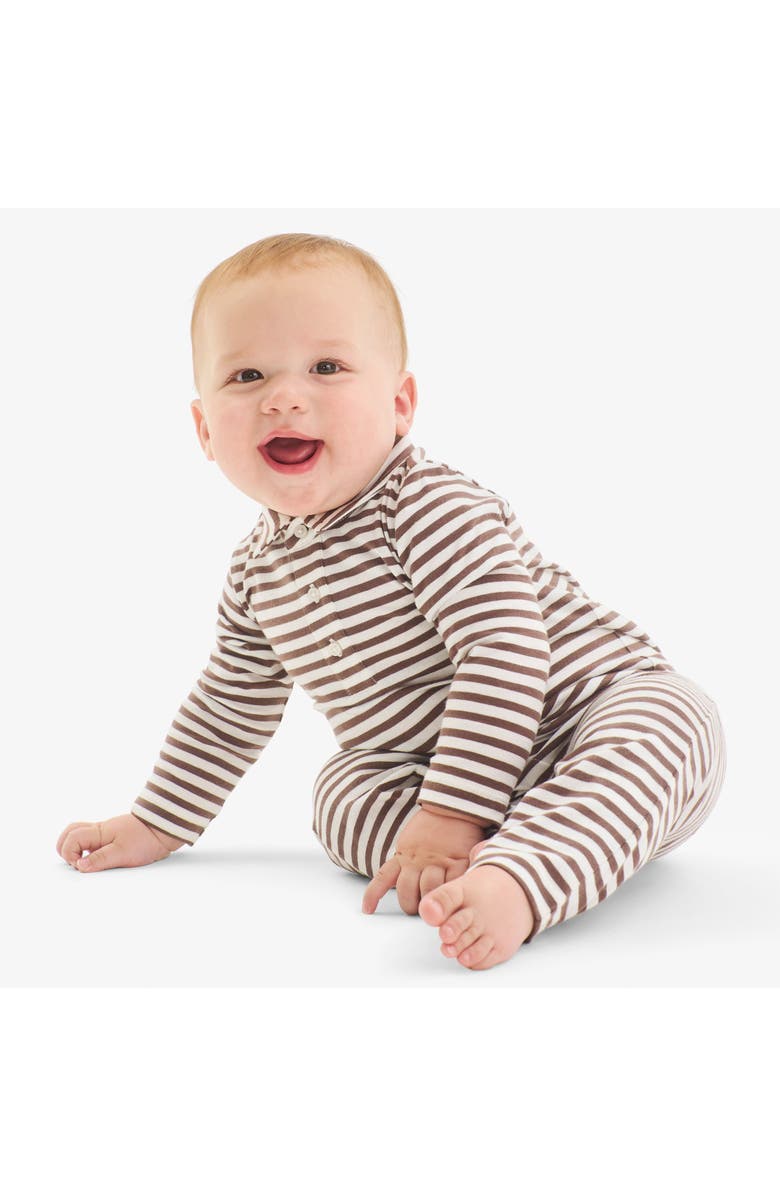Primary Baby Long Sleeve Polo Romper In Mini Stripe, Alternate, color, Ivory Acorn Stripe