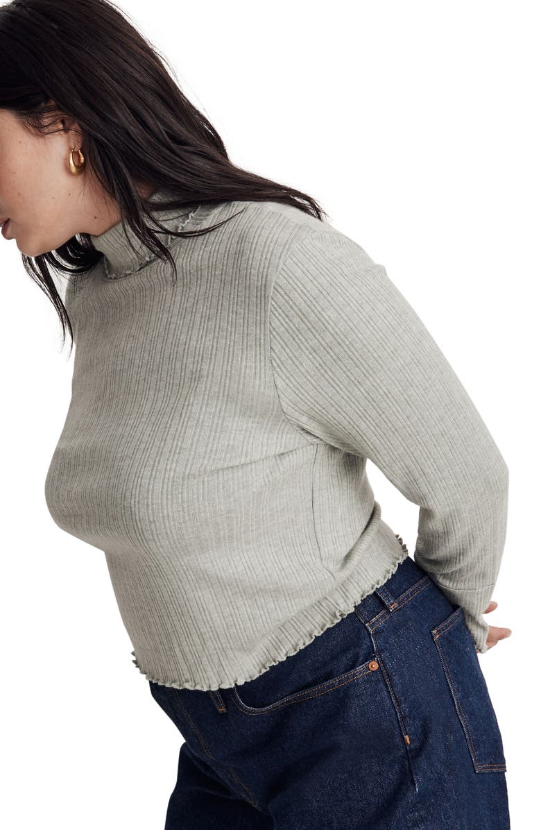 Madewell Ribbed Long Sleeve Turtleneck Crop Top, Alternate, color, Frosted Sage
