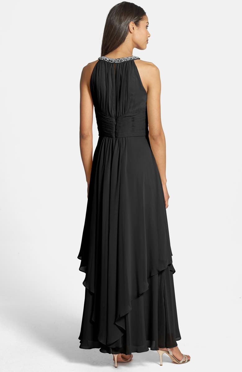 Eliza J Embellished Tiered Chiffon Halter Gown, Alternate, color, 