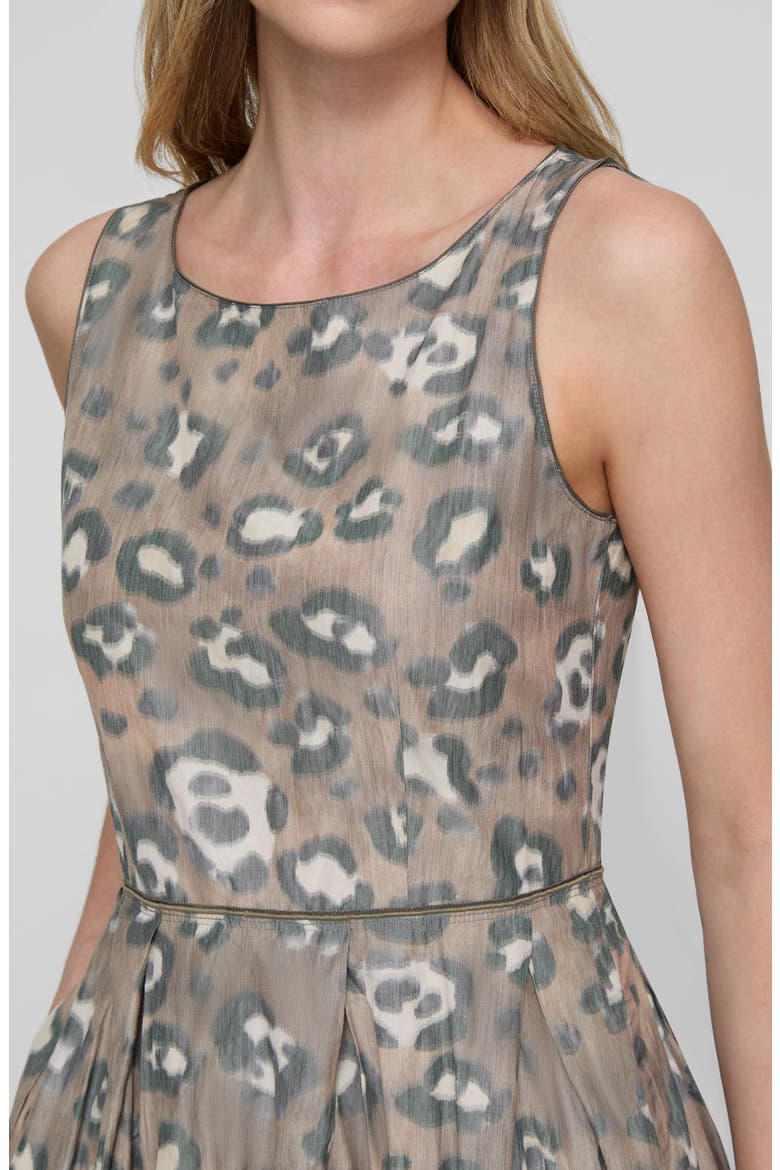Leopard Warp Print Crinkled Taffeta Fit & Flare Dress, Alternate, color, BROWNSTONE MULTI