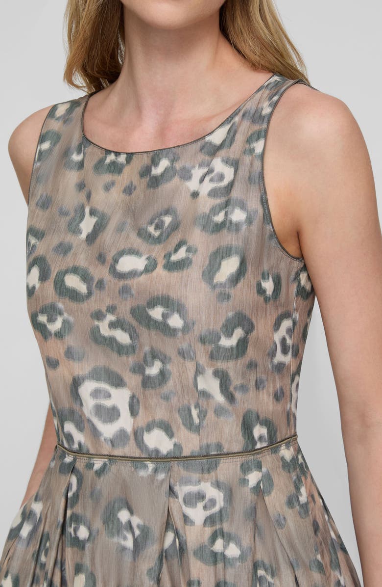 Lafayette 148 New York Leopard Warp Print Crinkled Taffeta Fit & Flare Dress, Alternate, color, Brownstone Multi