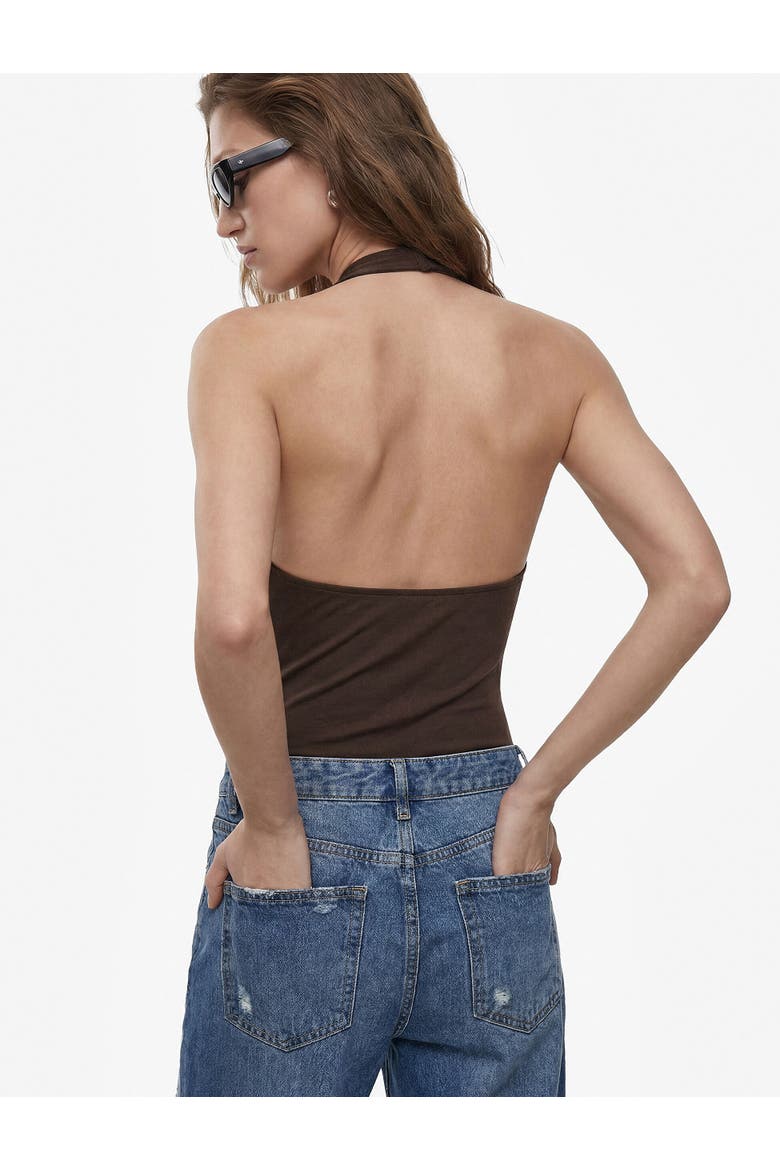 Halter Neck Drape Bodysuit, Alternate, color, BROWN