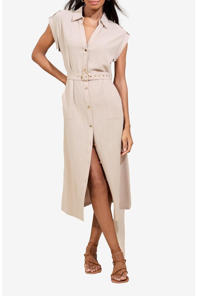 Belted Cap Sleeve Midi Dress, Main, color, NEUTRAL