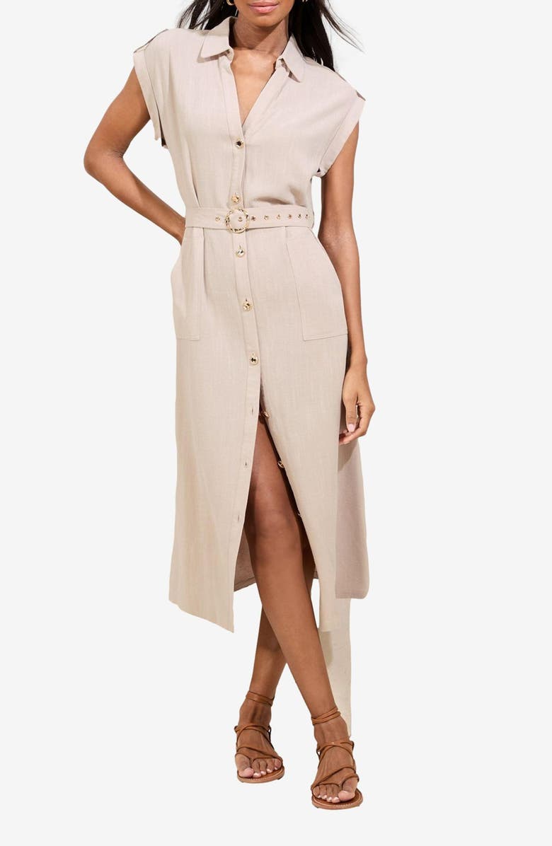 Lipsy Belted Cap Sleeve Midi Dress, Main, color, Neutral