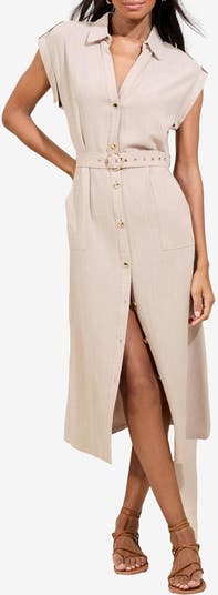 Belted Cap Sleeve Midi Dress
