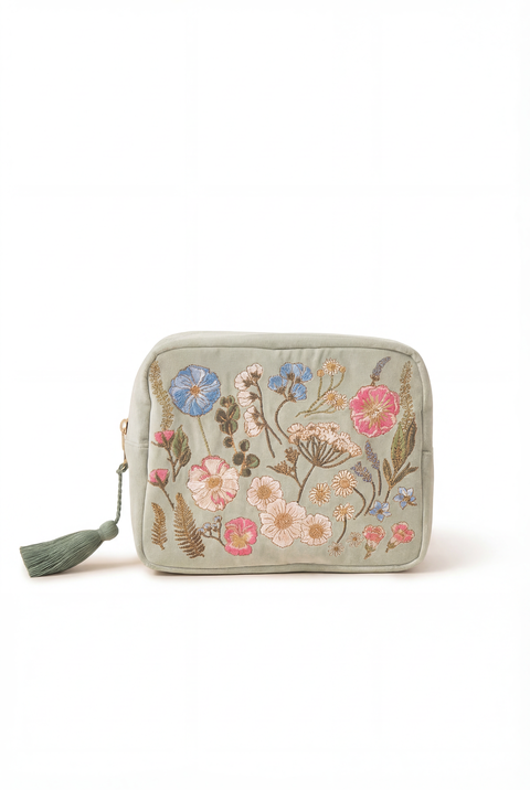 Pressed Flowers Velvet Wash Bag