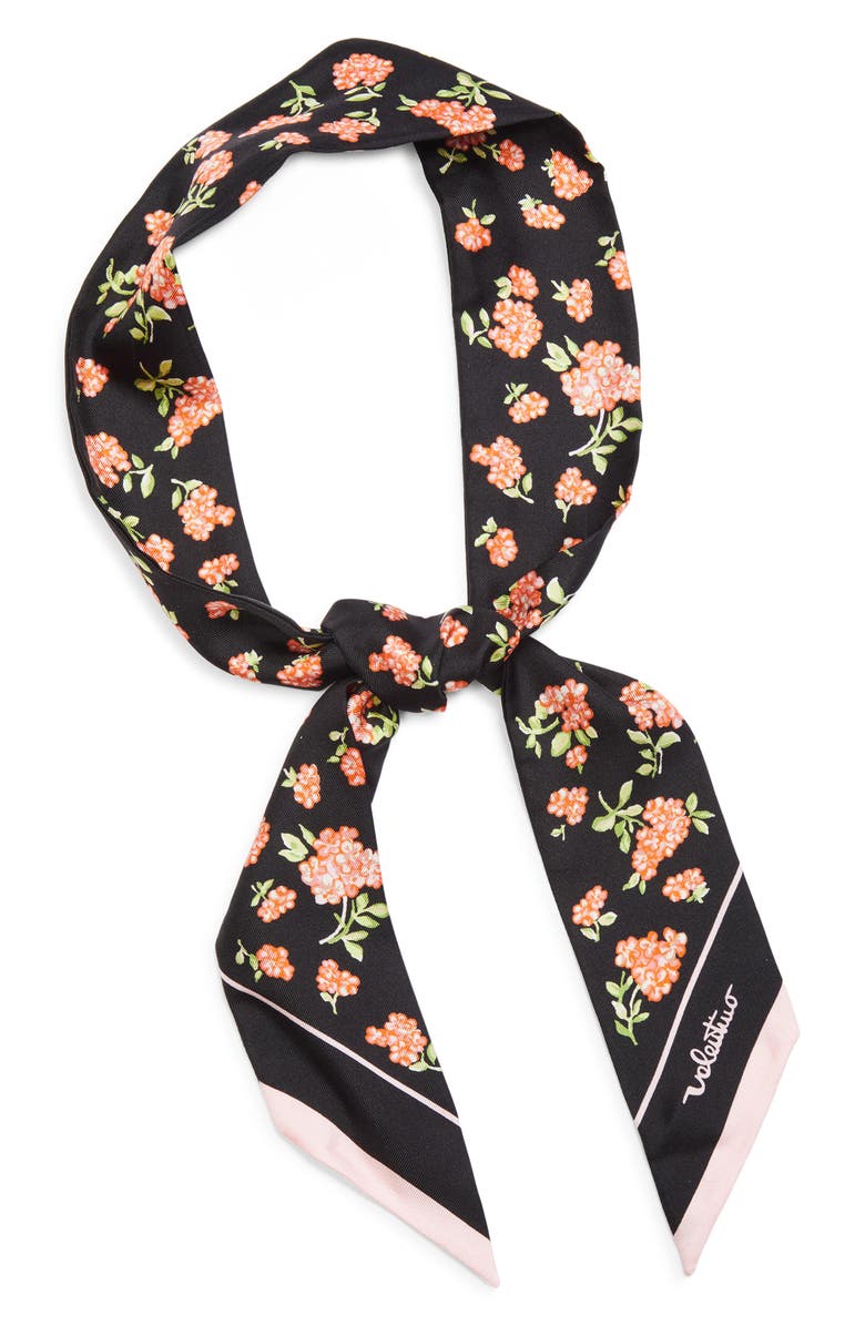 Valentino Garavani Mazzetto Coriandolo Silk Skinny Scarf, Alternate, color, Black/ Rose