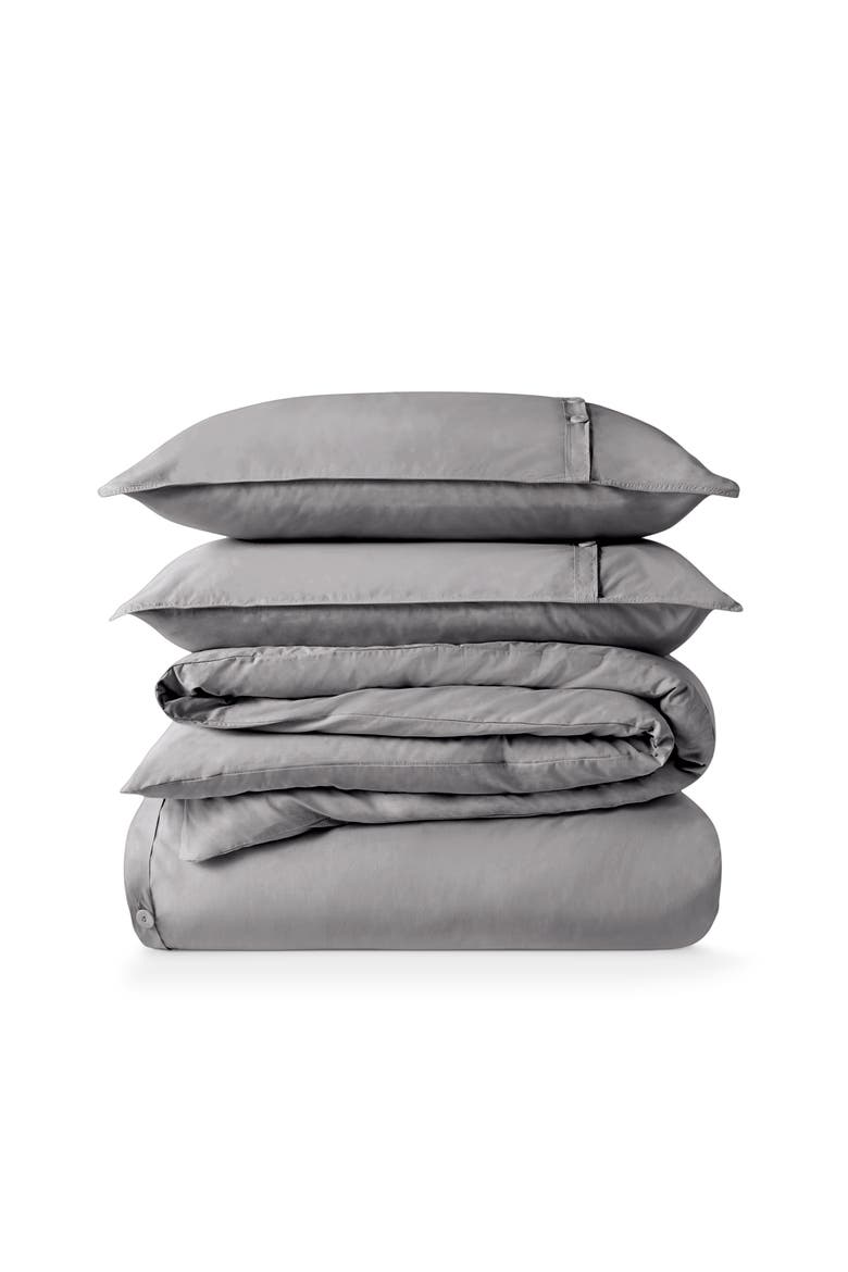 100% Organic Cotton Percale Duvet Cover and Sham Set, Main, color, Light Grey