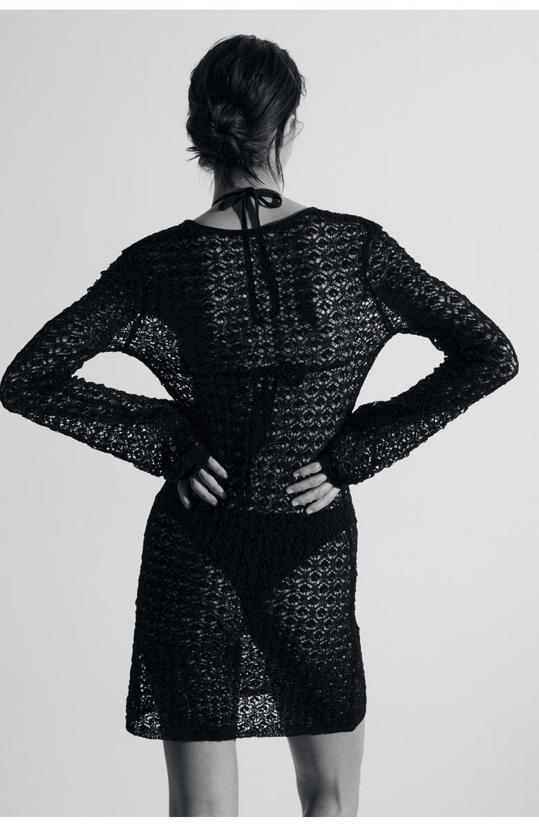 H&M Crochet-look Beach Dress, Alternate, color, Black