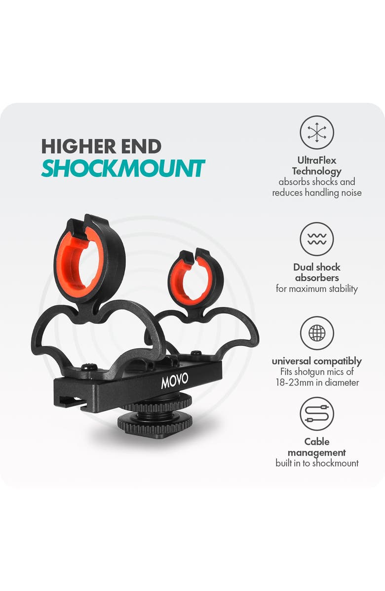MOVO SM6H Ultraflex Premium Shockmount for Shotgun Microphones with Grip Handle, Alternate, color, Black
